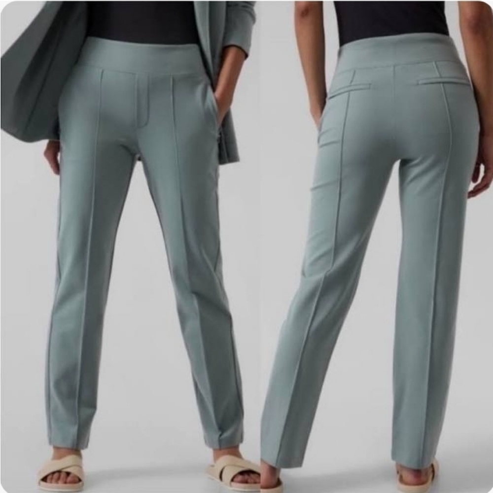 Athleta Eastbound Straight Pull On Pants Grey Sage Green Color Size 8